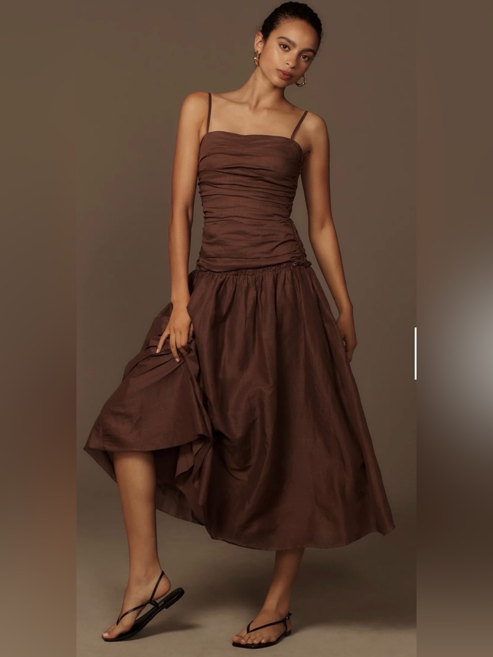 Anthropologie La Maise Studio Gathered Drop Waist lined Midi Dress